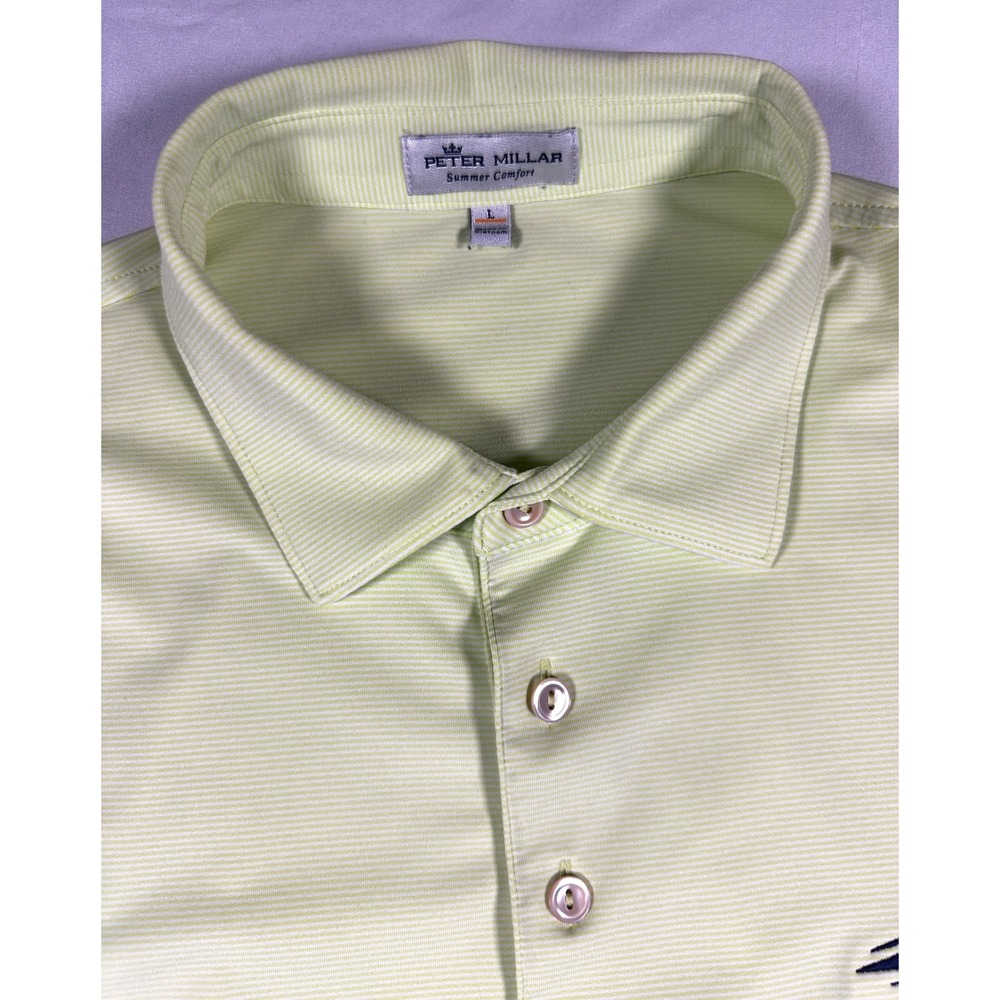Peter Millar Summer Comfort US Open Polo Shirt Mens Large Lime Green Stripe L - Picture 5 of 6